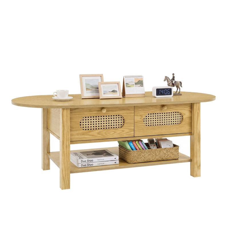 Oval Coffee Table With With 2 Storage Drawers For Living Rooms - Wood