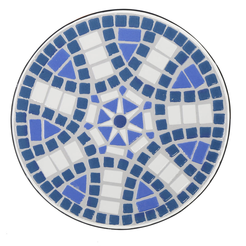 Outdoor Round Side Table With Mosaic Style Top And Curved Iron Legs - Blue / Matte Black