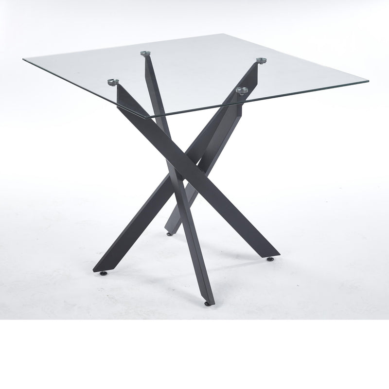 Dining Table With Cross Metal Leg And Tempered Glass, Modern Space Saving Kitchen Table For Living Room Legs, Square Table