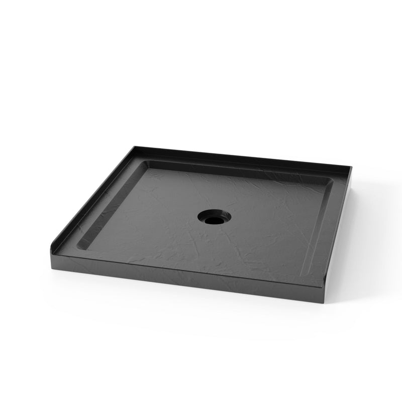 Anti Slip Center Drain Single Threshold Shower Base Slate - Black