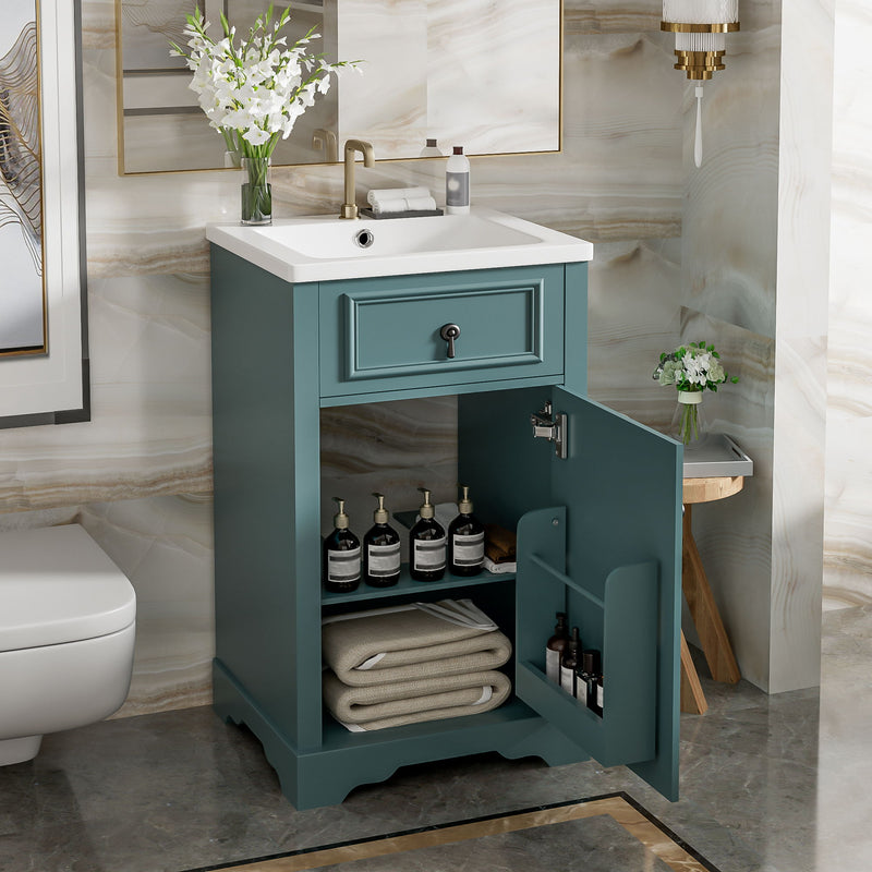 Elegant Bathroom Vanity With Ceramic Sink, Soft Close Door, Adjustable Shelf