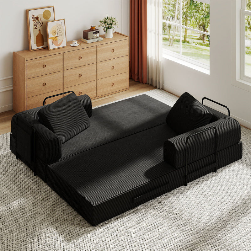 Convertible Sleeper Sofa Bed With Cylindrical Pillow, Fixed Shape Frame