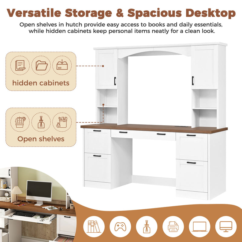 Farmhouse Computer Desk With Hutch
