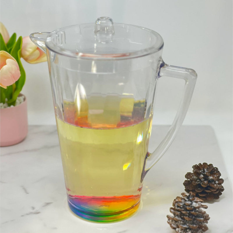 Rainbow Design Unbreakable Plastic Water Pitcher With Lid And Spout, 2.5 Quarts - Clear