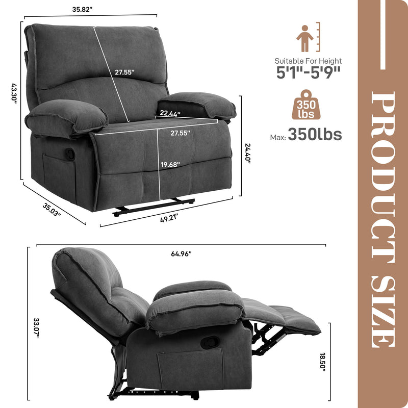 Oversized Manual Recliner Chair Sofa For Living Room