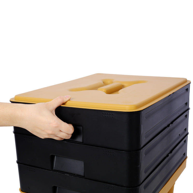 Durable 3 Tray Worm Farm Kit For Efficient Vermicomposting, 65L Capacity - Yellow / Black