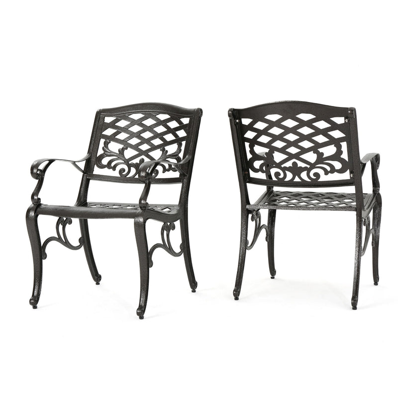 Luminea - Outdoor Aluminum Dining Chair With Scroll Design, Lattice Pattern And Cabriole Legs - Bronze