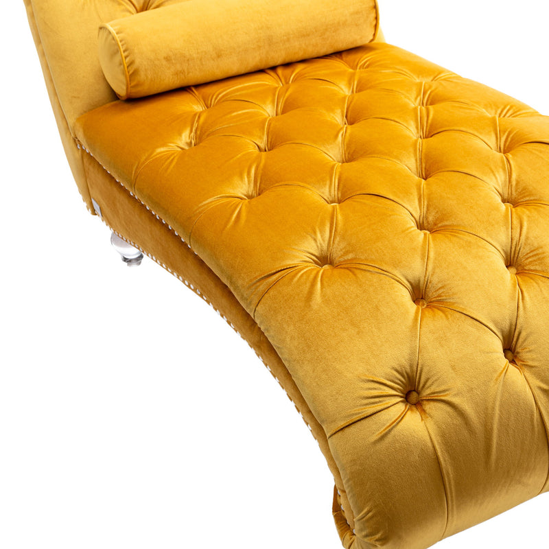 Chaise Lounge Indoor, Button Tufted Upholstered Chaise Lounge Chair With Pillow