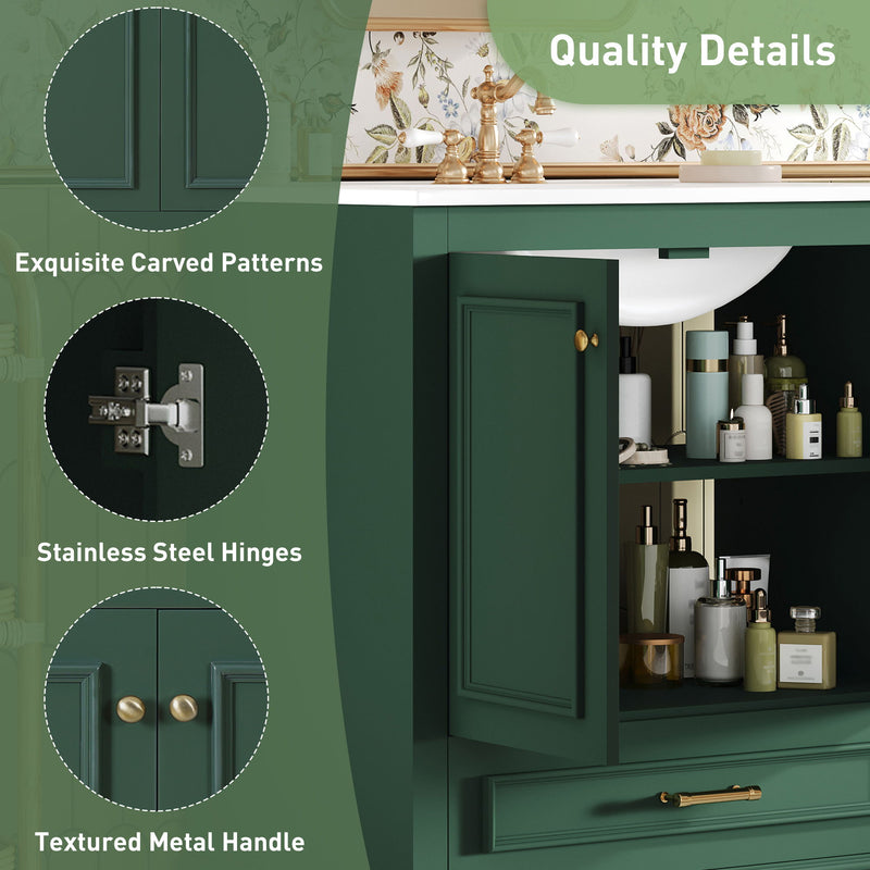 Bathroom Vanity With Sink, Cabinet & 2 Soft Closing Doors & Adjustable Shelf