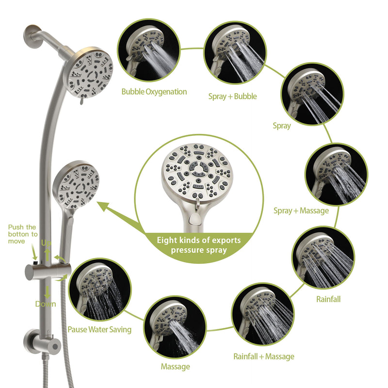 Multi Function Dual Shower Head System With 4.7" Rain Showerhead And Adjustable Slide Bar In - Brushed Nickel