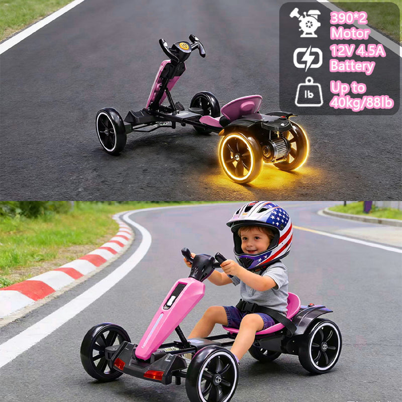 Electric Kids Pedal Go Kart With Adjustable Seat, Foldable Design