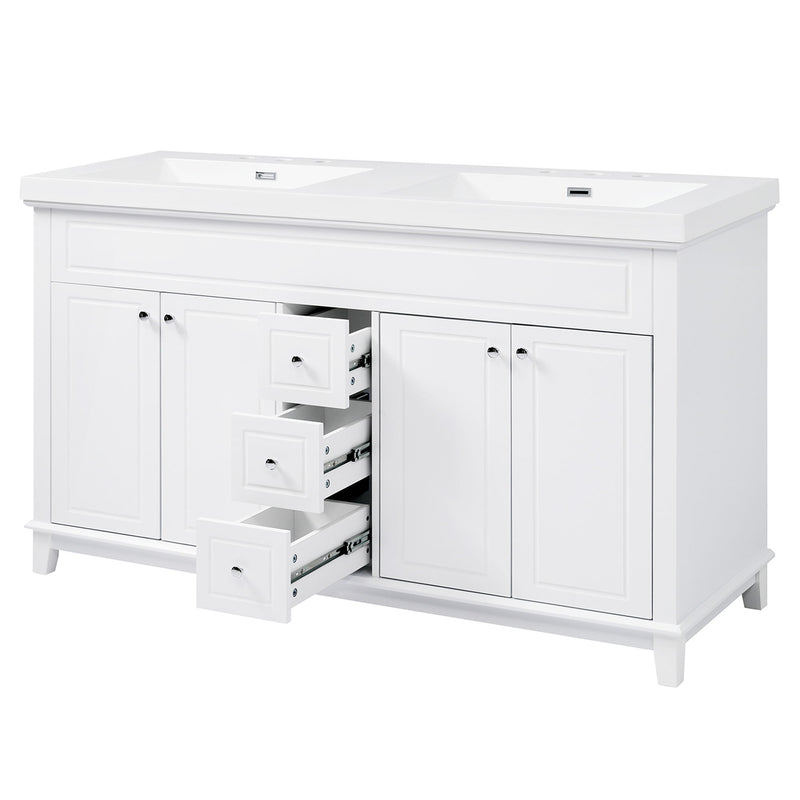 Bathroom Vanity With Double Sinks, 3 Drawers & 4 Doors, Soft Close, All Open Back Design - White