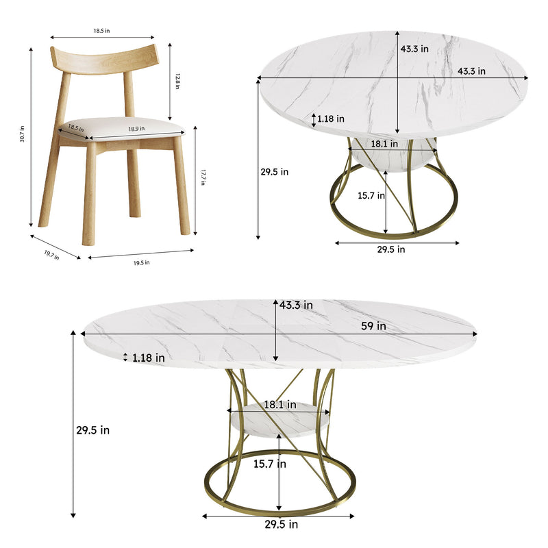 Round Extendable Dining Table Set With Chairs