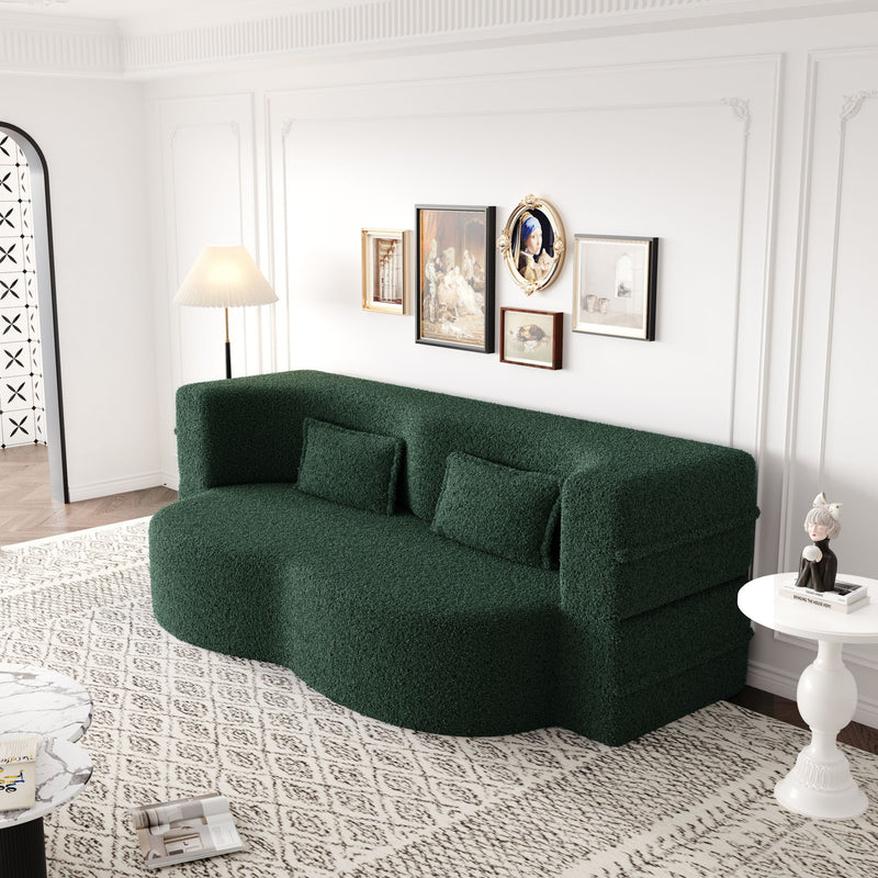 Modern Floor Sofa, With 2 Pillows, Convertible Teddy Fabric Foam Filled Bed