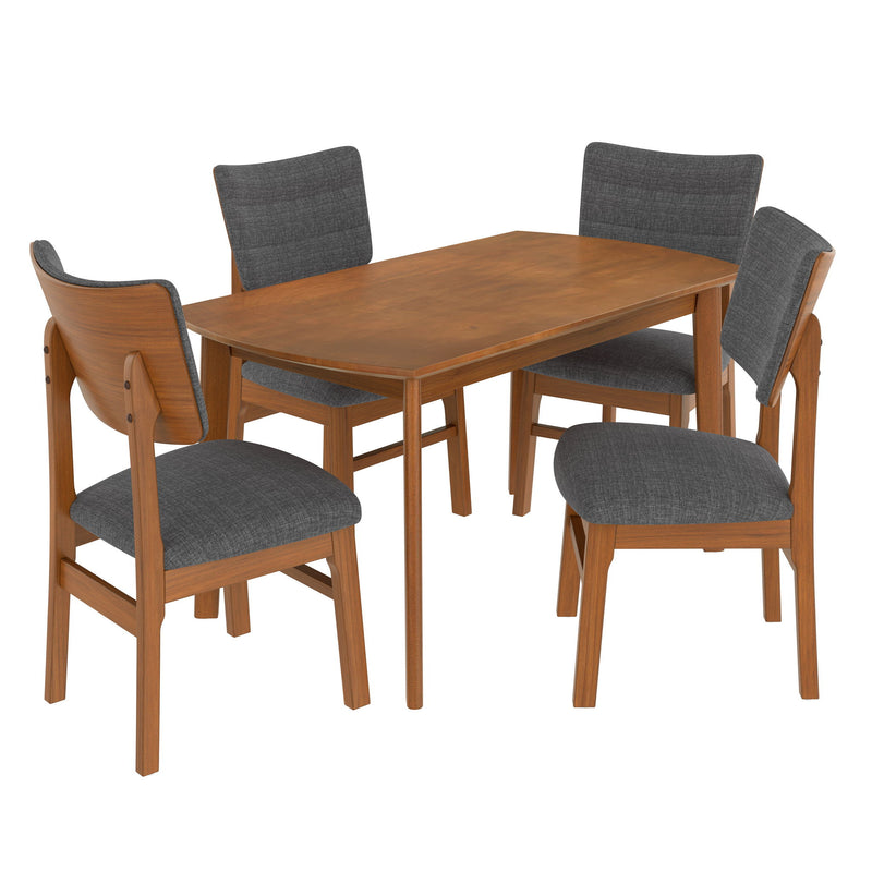 Dining Table Set For 4, Solid Wood Dining Table And Solid Wood Chairs, 5 Pieces Farmhouse Dining Table And 4 Upholstered Chairs - Brown / Gray