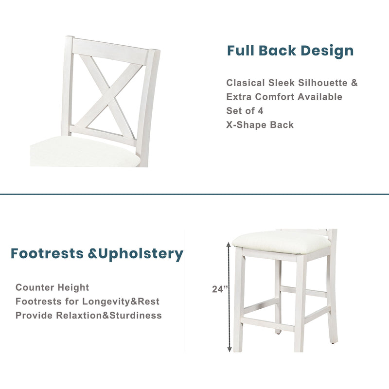 5 Pieces Counter Height Rustic Farmhouse Dining Room Wooden Bar Table Set With 2 Stools And 2 Chairs