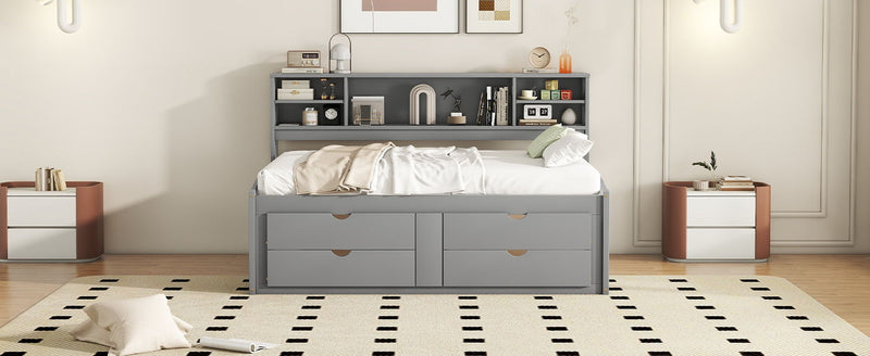 Daybed With 2 Bedside Cabinets, Upper Shelves And 4 Drawers