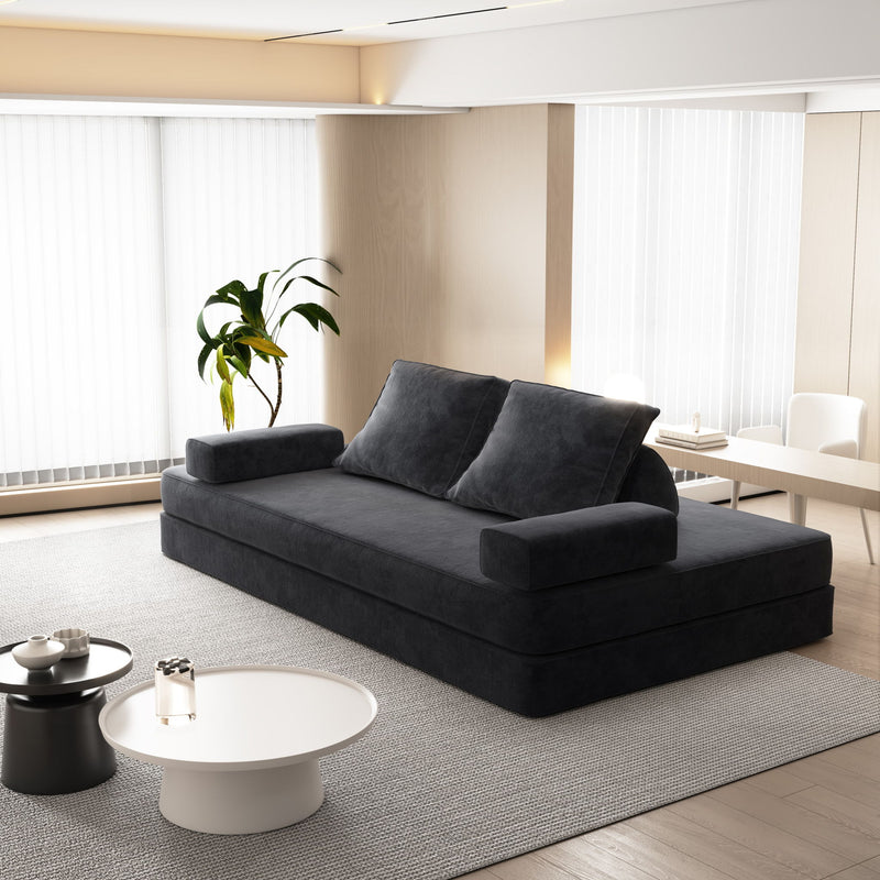 Multifunctional Convertible Sofa Bed With 2 Tumbler Backrests And 2 Pillows, Deep Seat Couch