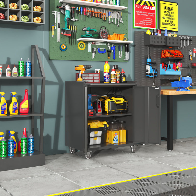 Heavy Duty Metal Garage Storage Cabinet With Wheels Sturdy Tool Organizer