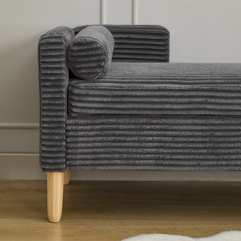 Upholstered Flip Top Storage Bench, Armrests & Backrest For Bedroom - Charcoal