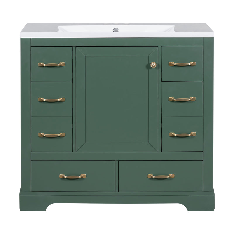 Modern Bathroom Vanity With Sink, 6 Drawers, Adjustable Shelf