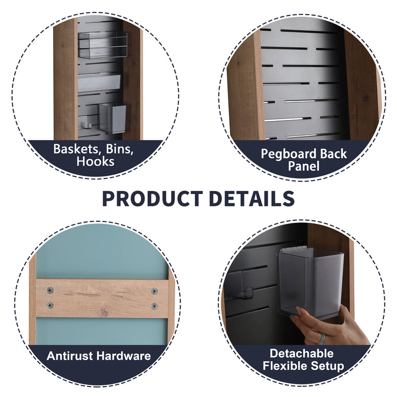 Wall Mounted Storage Cabinet With 4 Diy Accessories - Imitative Oak