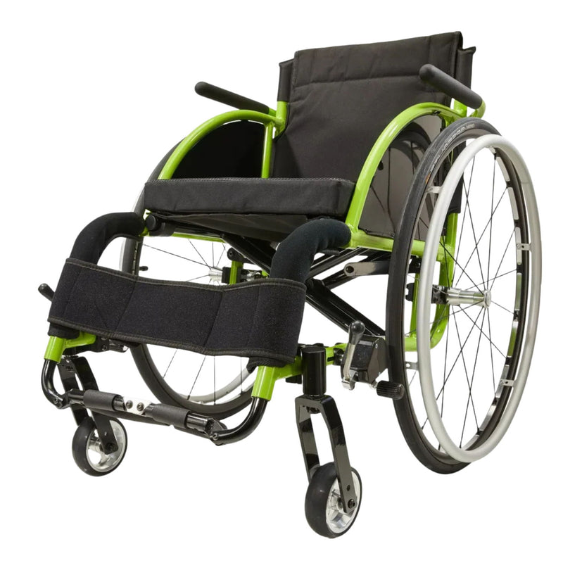 Premium Lightweight Foldable Sport Wheelchair All Body Sturdy & Comfortable 250Lbs Capacity Easy Folding 24" Sports Tires Perfect For Outdoor - Black / Green