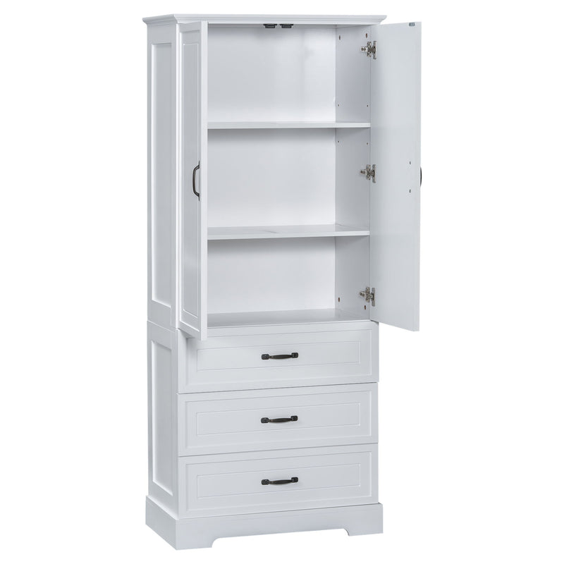 Tall Bathroom Storage Cabinet With 2 Doors And Drawers, Adjustable Shelf - White