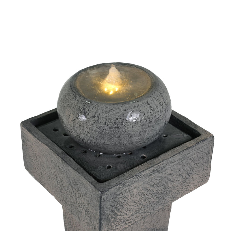 Minimalist Column Fountain With LED Lighting, Outdoor Decor For Patio, Porch And Garden - Gray