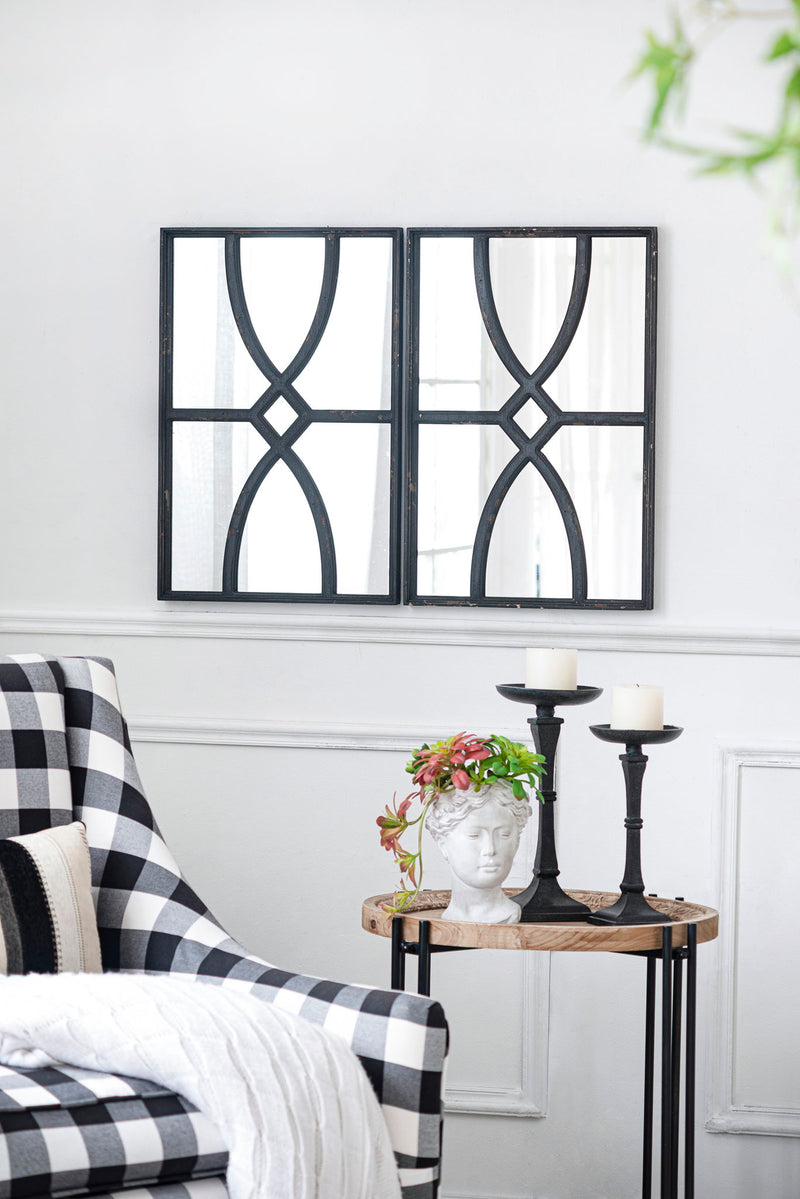 Rectangular Wooden Wall Mirror With Antique Frame, Vertical Or Horizontal Home Decor For Living Room (Set of 2)