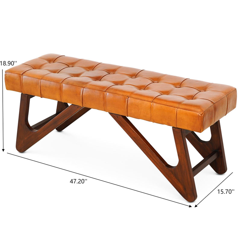 Mia - Bench With Buttons - Brown / Rustic