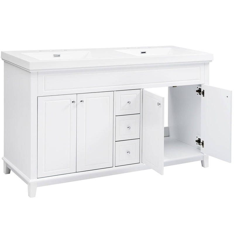 Bathroom Vanity With Double Sinks, 3 Drawers & 4 Doors, Soft Close, All Open Back Design - White