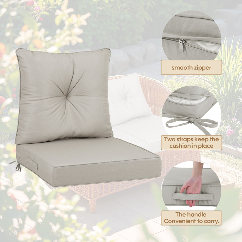 Outdoor Deep Seat Cushions For Patio Furniture Waterproof Set - Beige