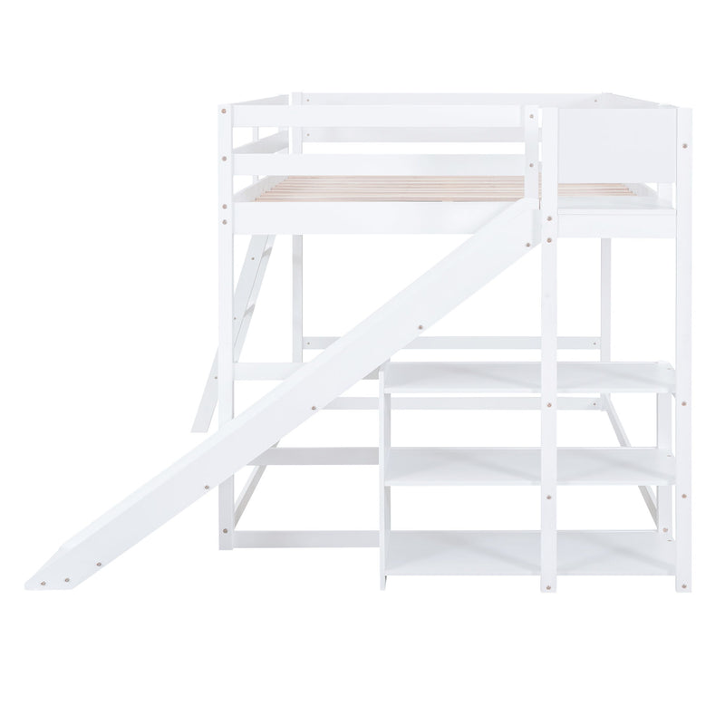 Bunk Bed With Ladder, Slide, And Shelves Pine Wood