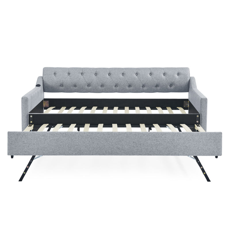 Size Upholstered Daybed With Trundle And USB Charging Armrest