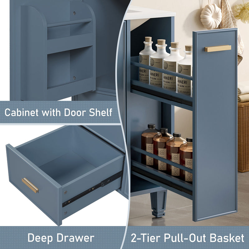 Bathroom Vanity With Sink, Deep Drawer, Door Shelf, 2 Tier Basket