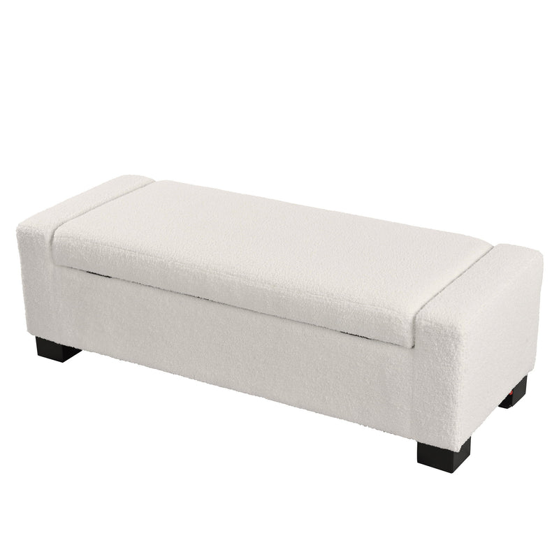Textured Boucle Ottoman Bench With Hinged Lid For Seating And Storage - Beige