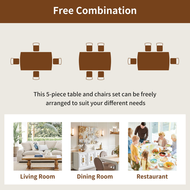 Dining Table Set For 4, Solid Wood Dining Table And Solid Wood Chairs, 5 Pieces Farmhouse Dining Table And 4 Upholstered Chairs - Brown / Gray