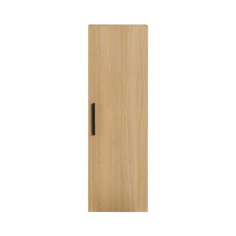 Tall Floating Bathroom Side Cabinet, Wall Mounted Single Door Storage - Light Oak