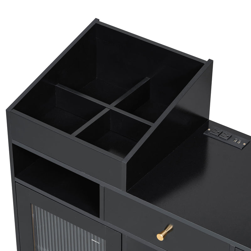 Modern Makeup Vanity Desk With Drawers Cabinet & Charging Port Engineered Wood Space Saving Design For Small Places - Black