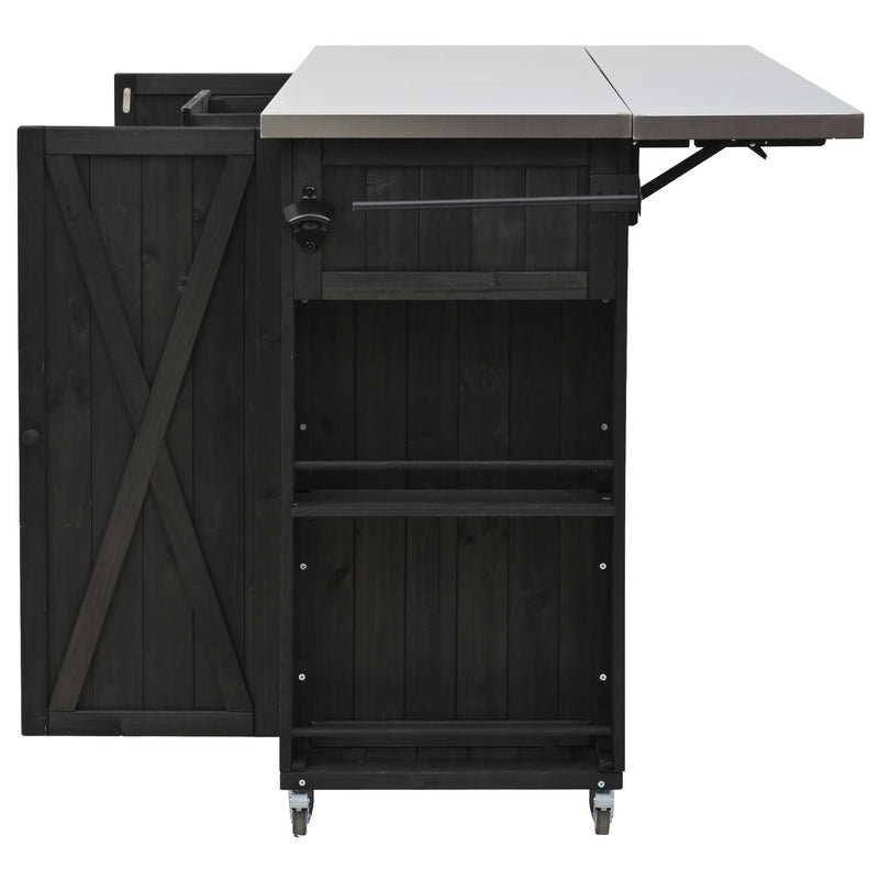 Outdoor Kitchen Island With Stainless Steel Top, Ample Storage Space, Towel And Spice Racks And A Bottle Opener