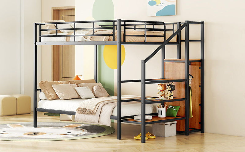 Bunk Bed With Lateral Storage Ladder And Wardrobe