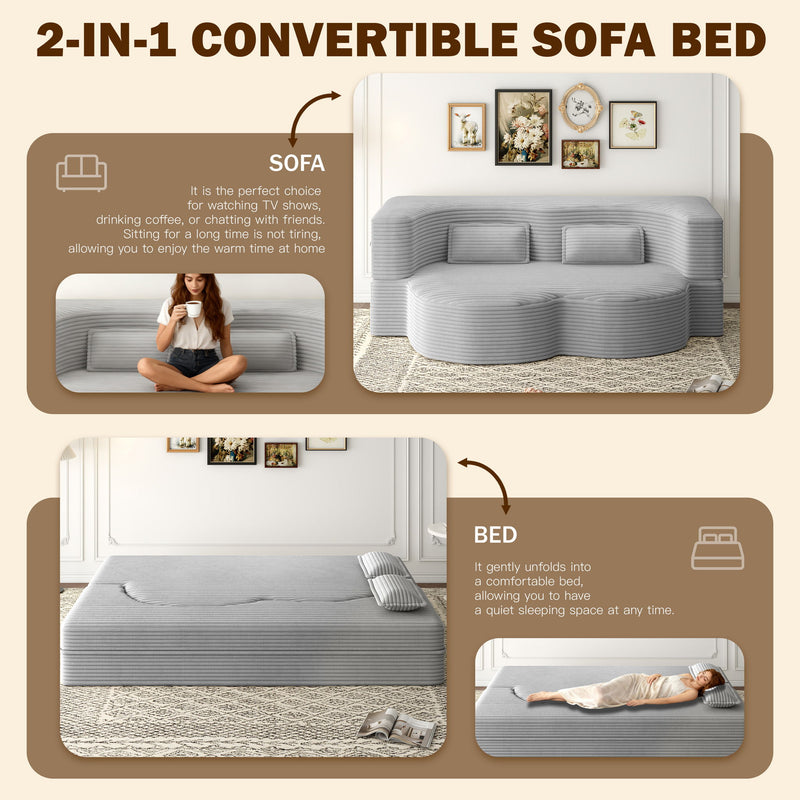 Floor Sofa With 2 Pillows, Convertible Twin Size Mattress For Living Room