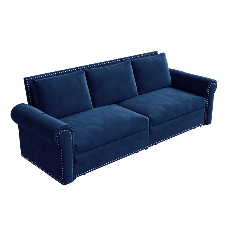 3 In 1 Convertible Sleeper Sofa With Nailhead Trim & Rolled Arm