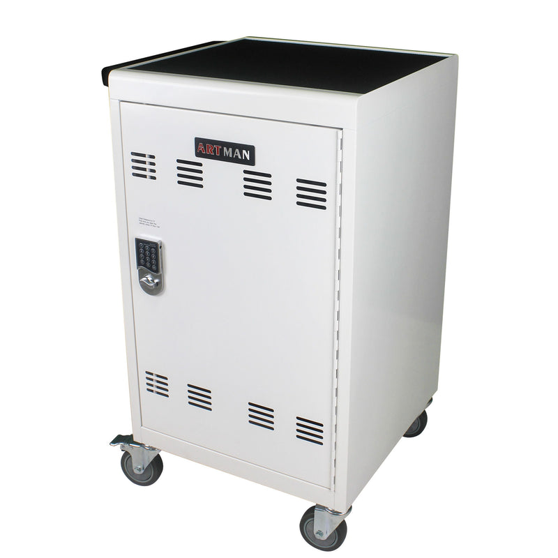 Mobile Charging Cart And Cabinet For Tablets Laptops 30 Device With Combination Lock - Antique White