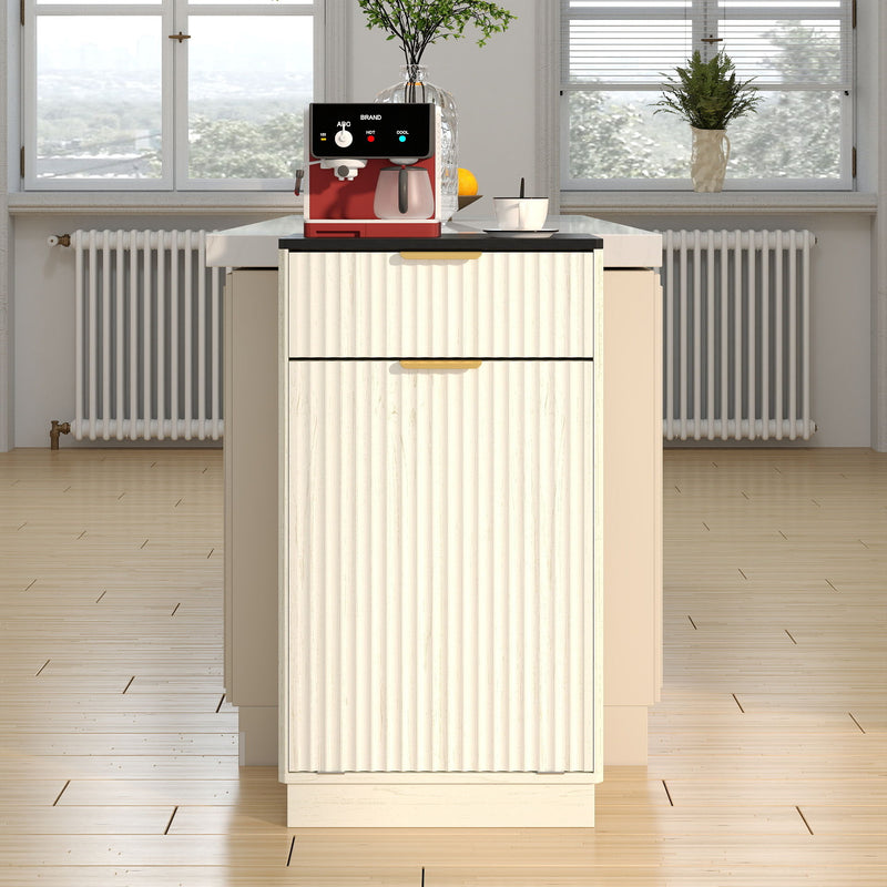 Tilt Out Trash Can Cabinet With Wave Textured Drawer & Pull Out Bin