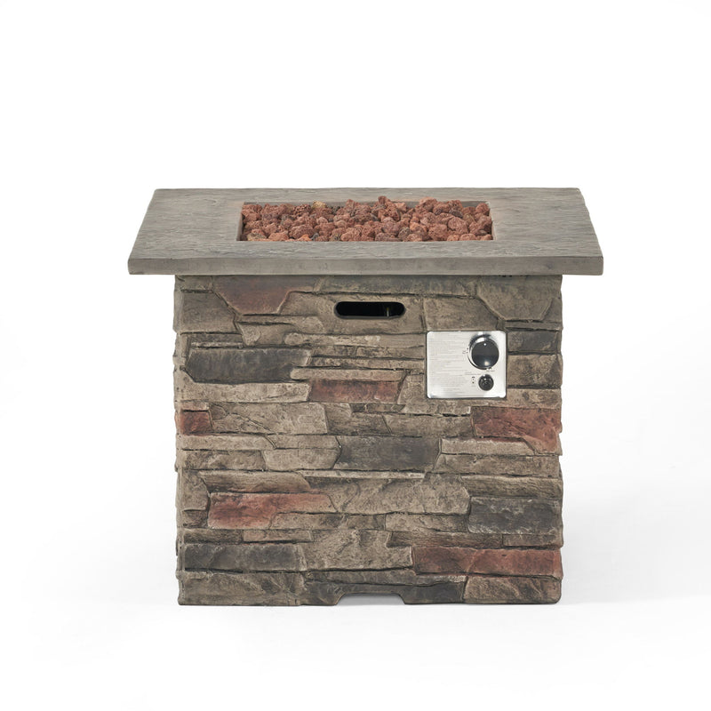 Classic Design Square Fire Pit With Top And 40, 000 Btu Heat Output - Stone Gray
