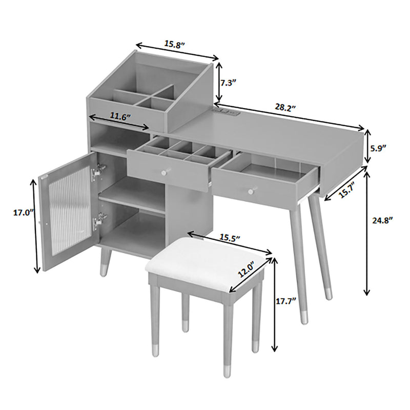 Modern Makeup Vanity Desk With Drawers Cabinet & Charging Port Engineered Wood Space Saving Design For Small Places - Black