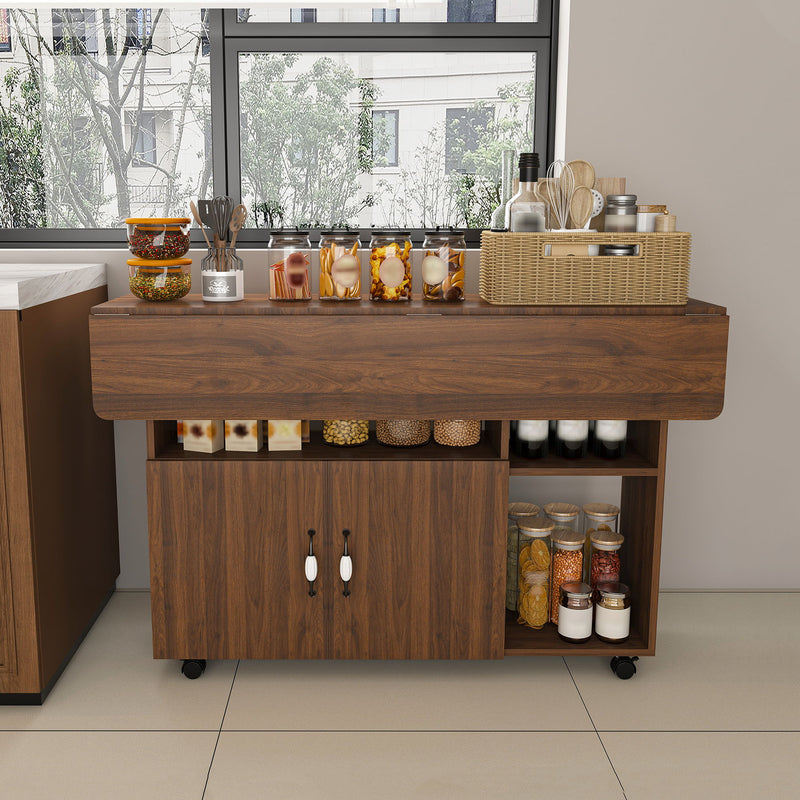 Multi Functional Folding Table With Storage Shelves And Wheels