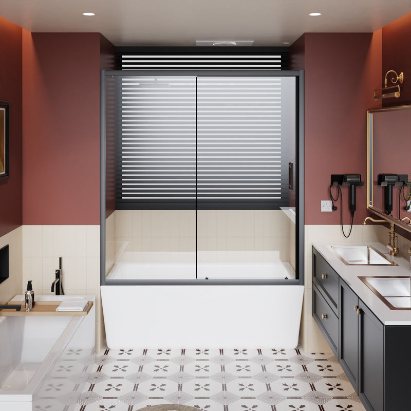 Sliding Shower Door For Bathtub - Matt Black